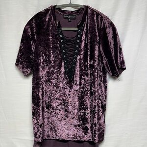 Almost Famous Rich Purple Velvet Lace-Up Top